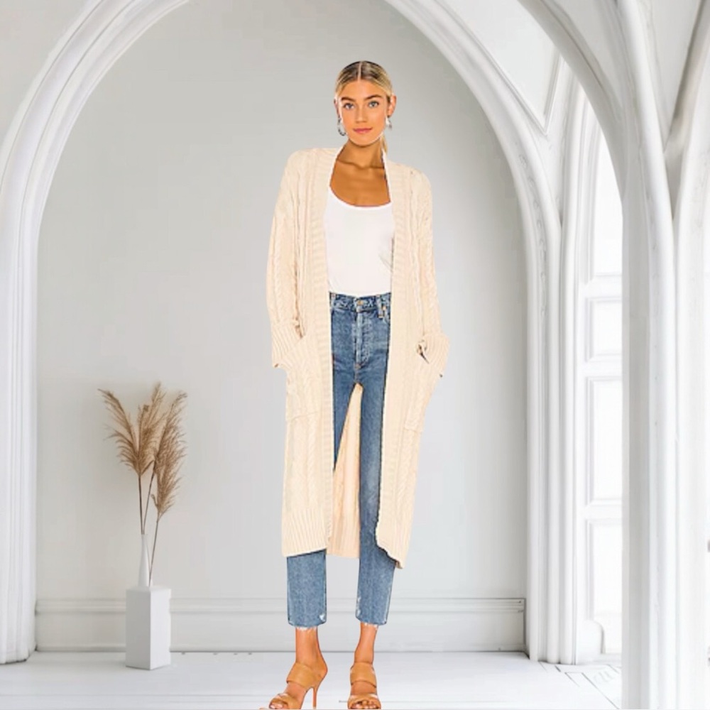 House of Harlow 1960 x Revolve Cable Knit Duster / Cardigan Sweater Ivory Small